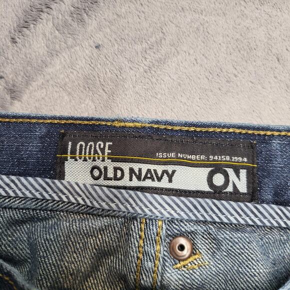 Old Navy Loose Jeans Mens 37x33 Blue Denim Straight Leg Distressed Faded Washed - Picture 3 of 10